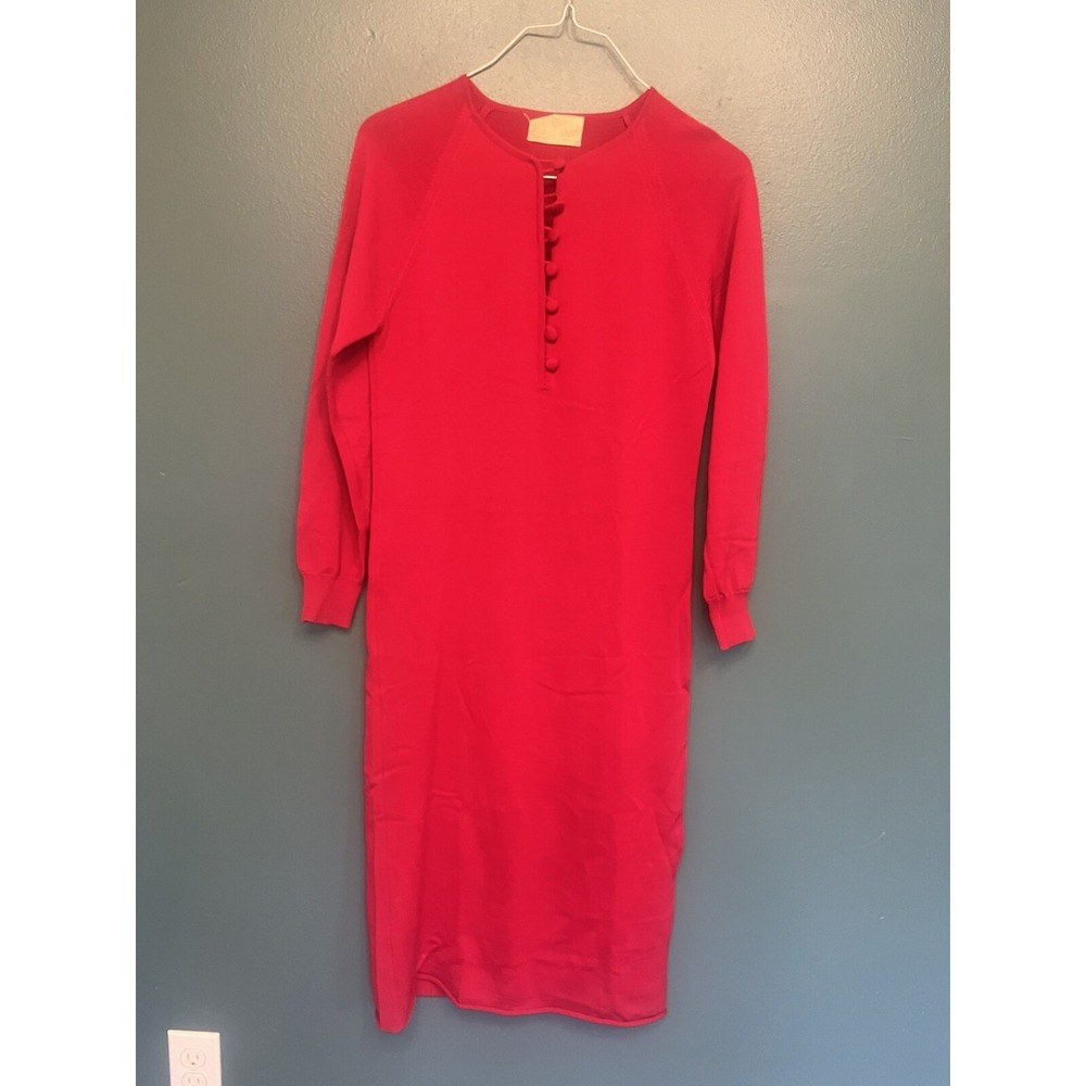 Vintage 50/60s Juanâ De Cirota Pure Virgin Wool Red Midi Dress Approx Small